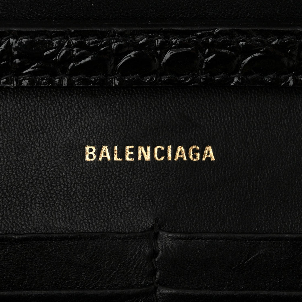 BALENCIAGA HOURGLASS CROC EMBOSSED WALLET ON CHAIN