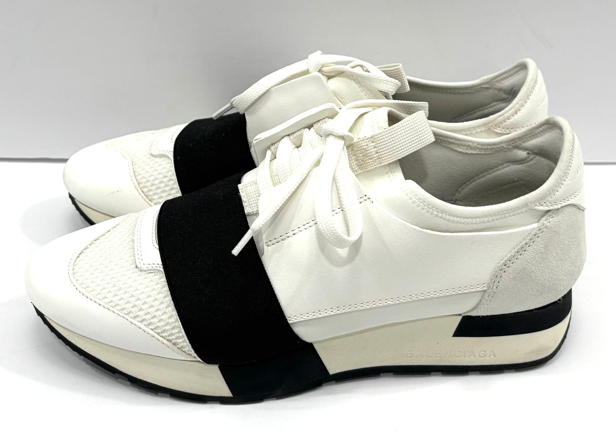 BALENCIAGA RACE RUNNER CALFSKIN & MESH SNEAKERS
