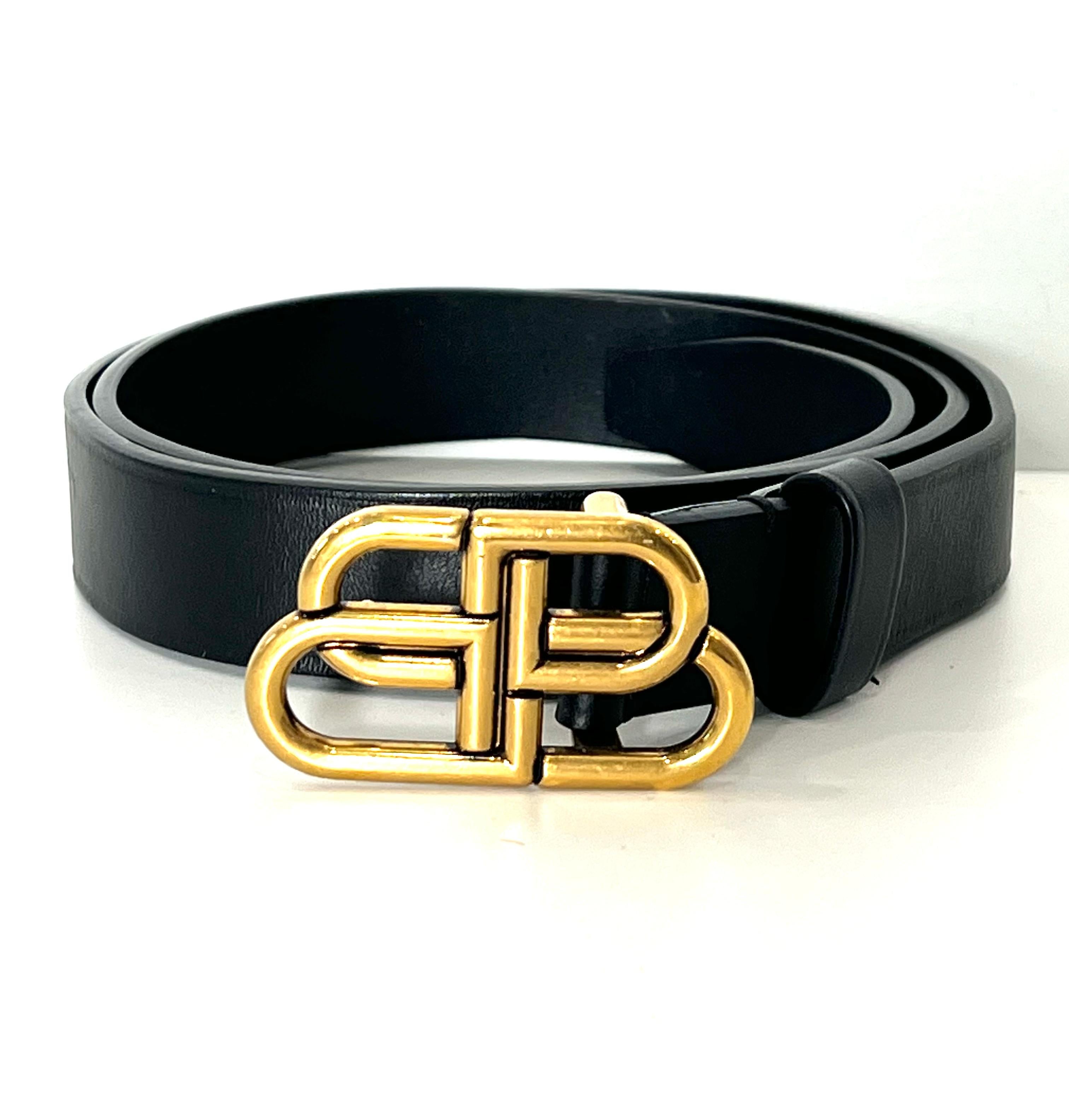 BALENCIAGA BB LOGO CALFSKIN LEATHER BELT