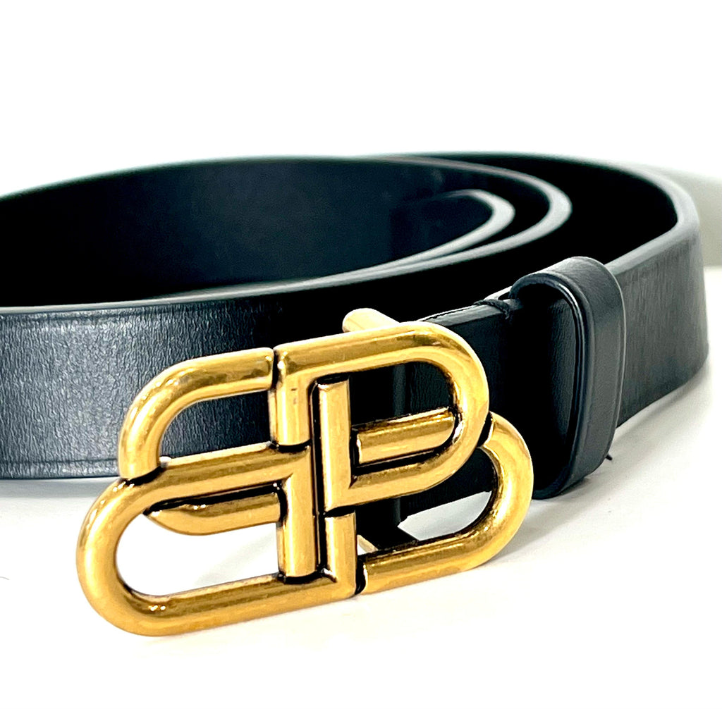 BALENCIAGA BB LOGO CALFSKIN LEATHER BELT