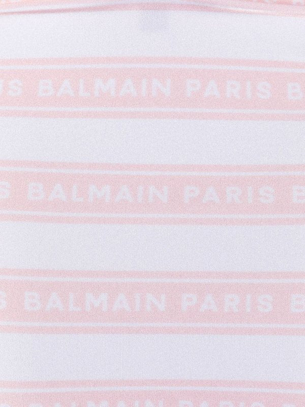 BALMAIN OPEN BACK STRIPED SWIMSUIT