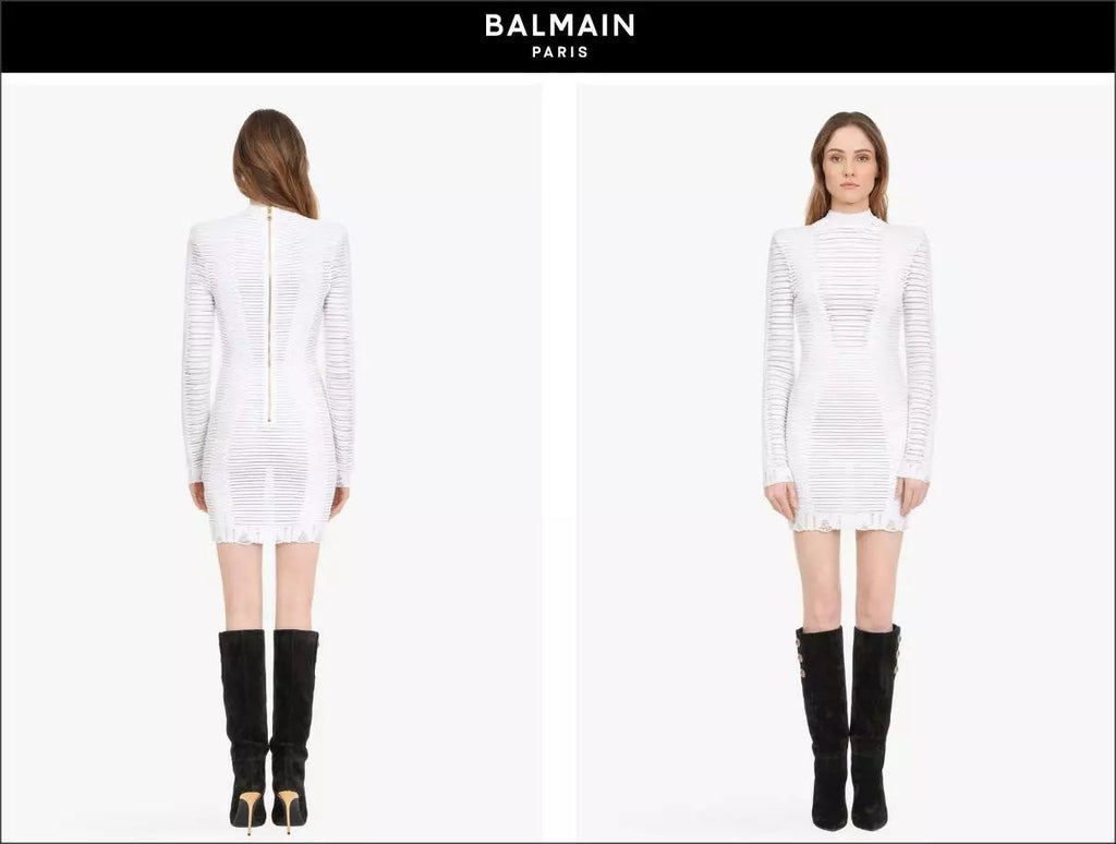 BALMAIN PARIS SHEER KNIT MINI DRESS