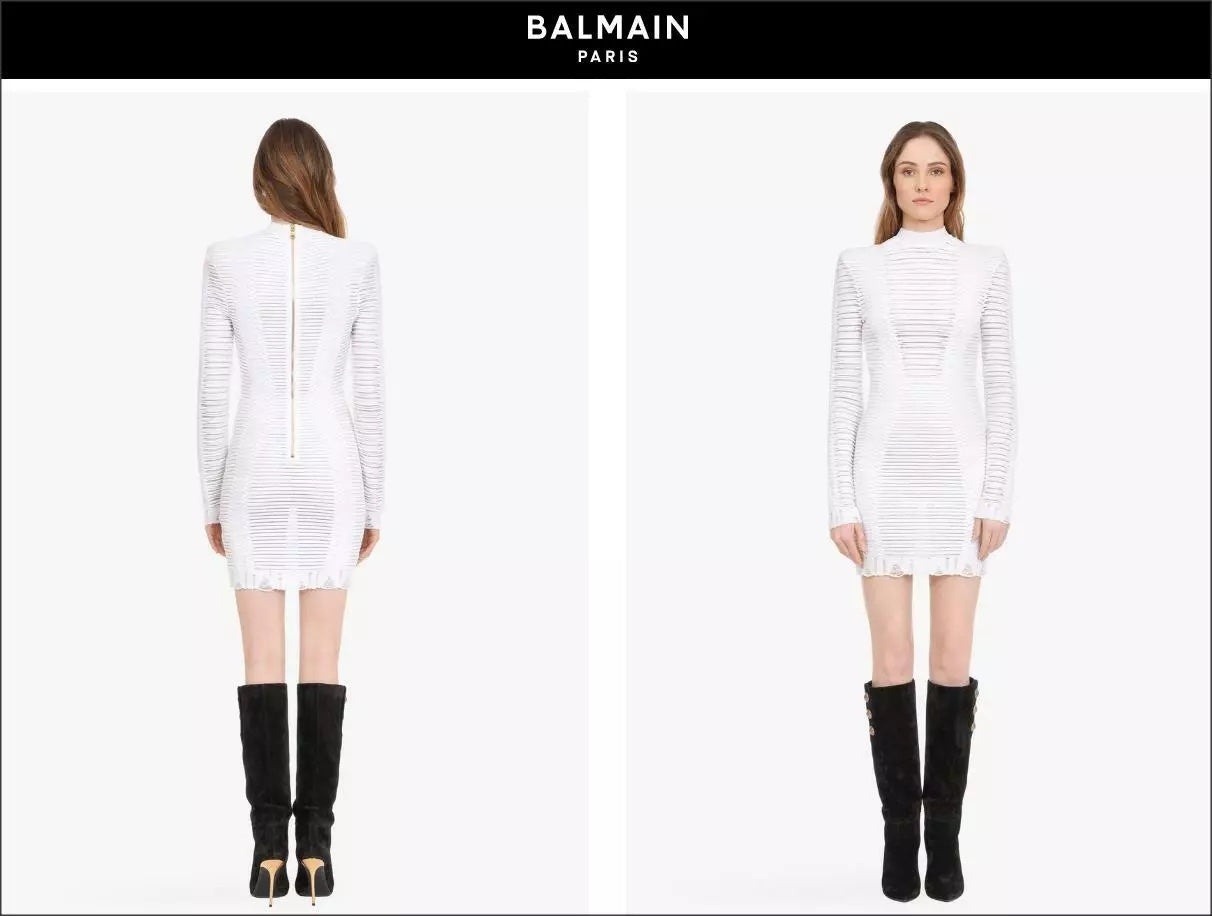 BALMAIN PARIS SHEER KNIT MINI DRESS