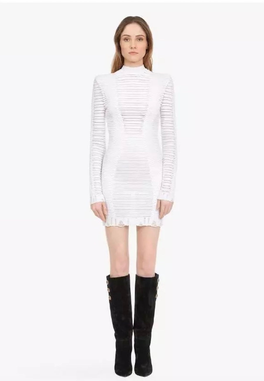 BALMAIN PARIS SHEER KNIT MINI DRESS