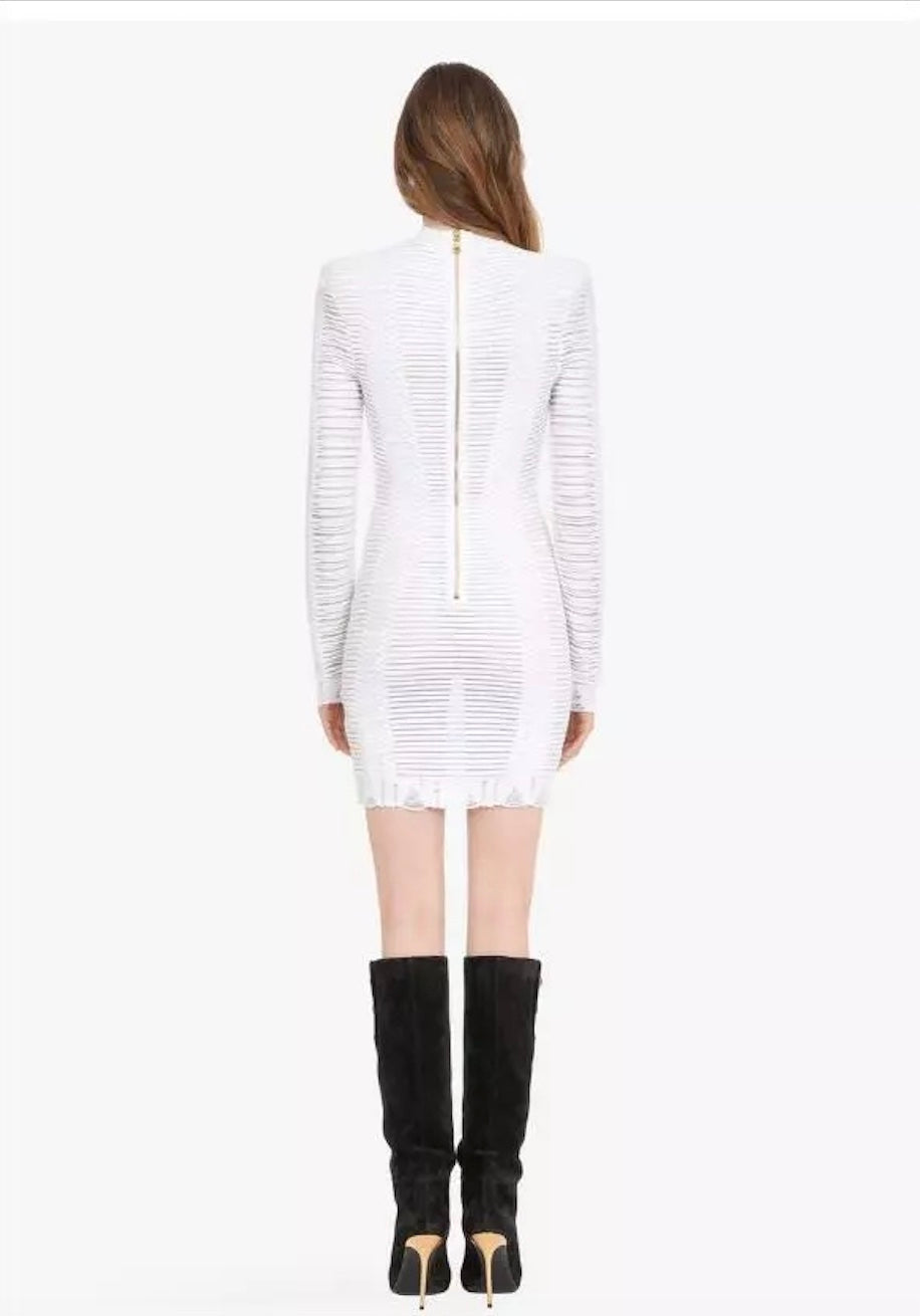 BALMAIN PARIS SHEER KNIT MINI DRESS