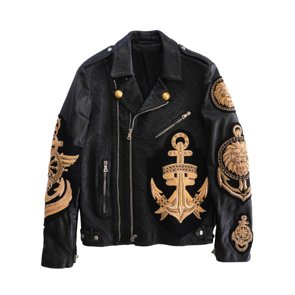 Balmain Embroidered Leather Jacket - Men's 50