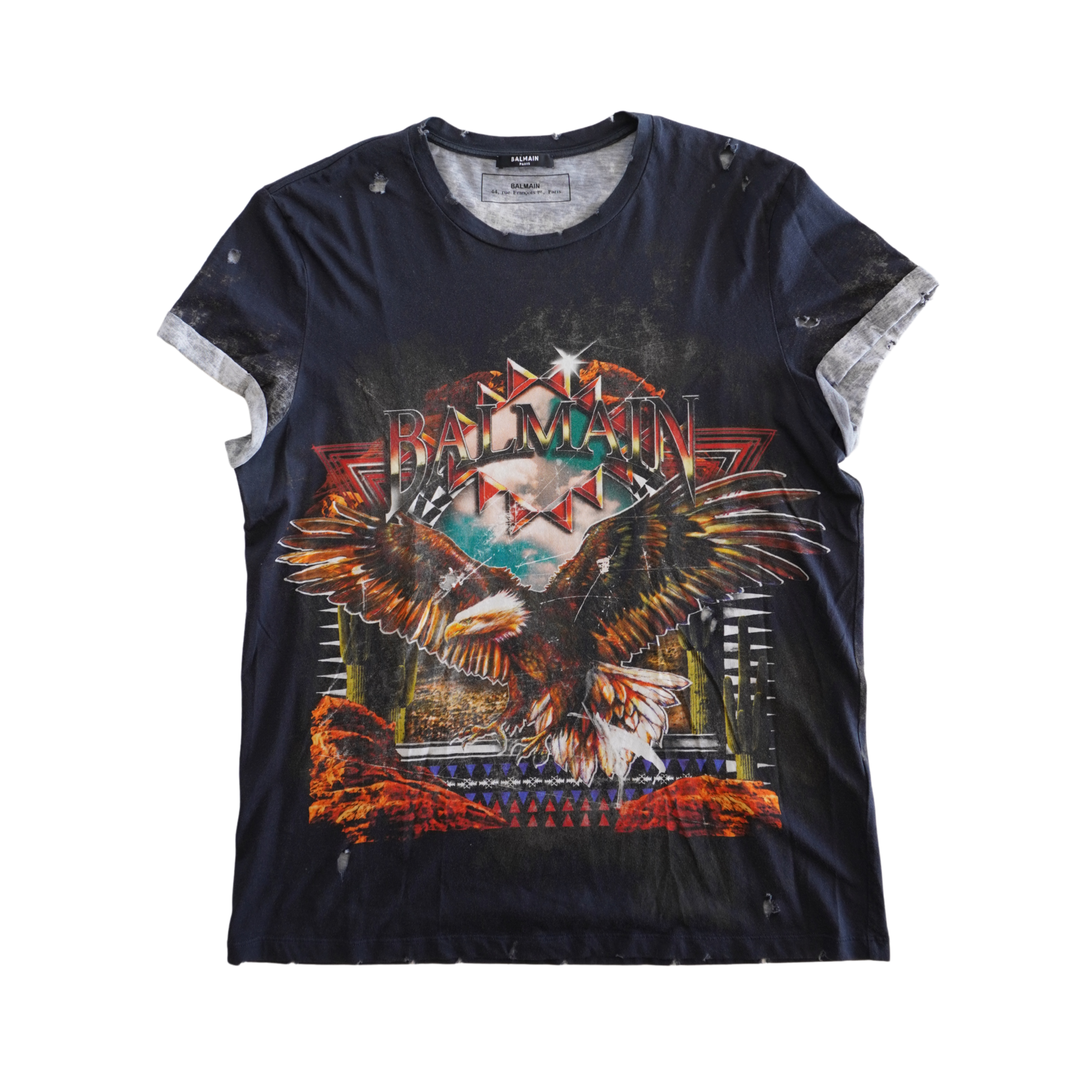 Balmain Distressed Logo T-Shirt - Men's L