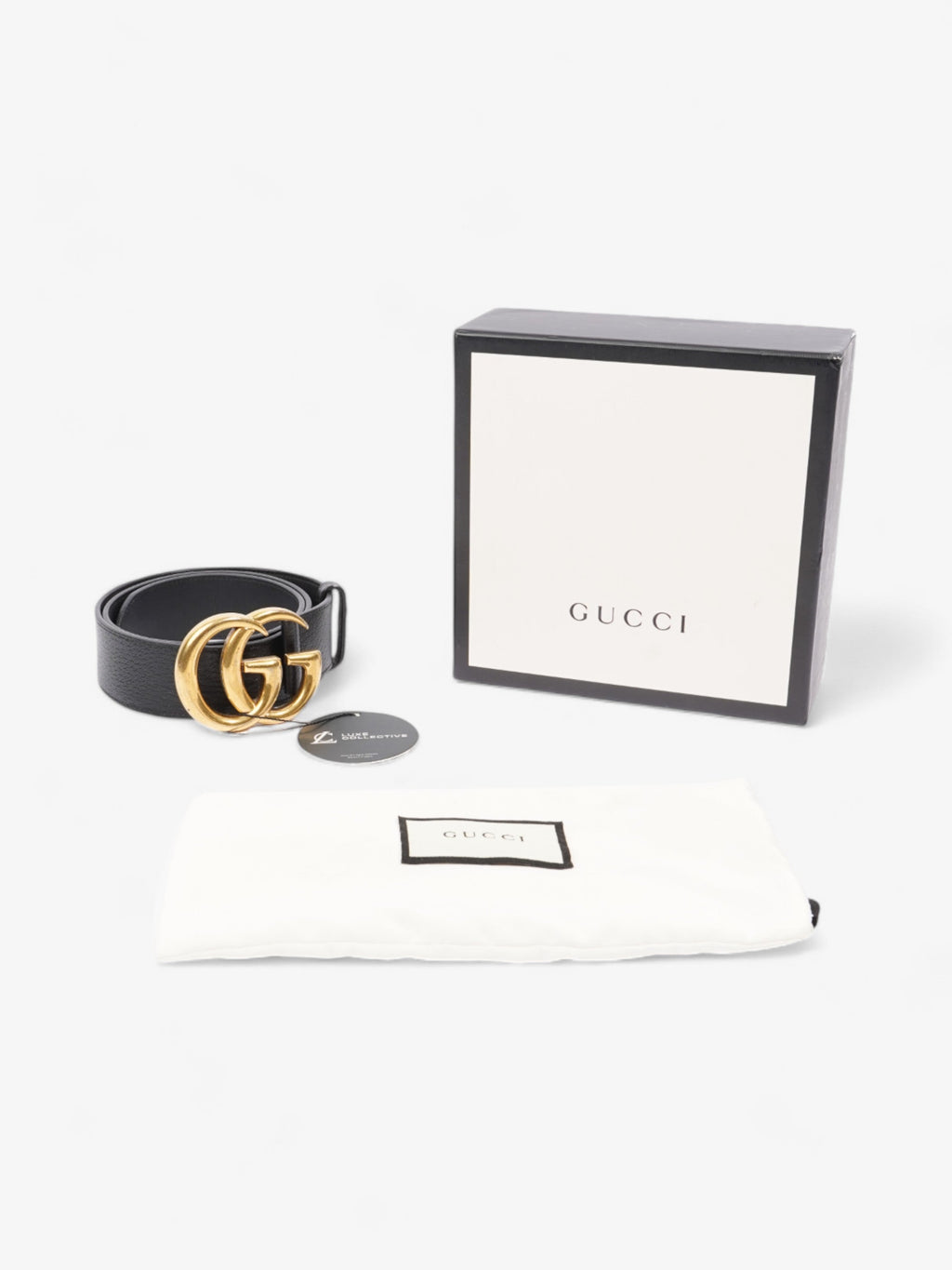 Gucci GG Marmont 2015 Re-Edition Wide Belt Black / Gold Leather 80cm / 32"