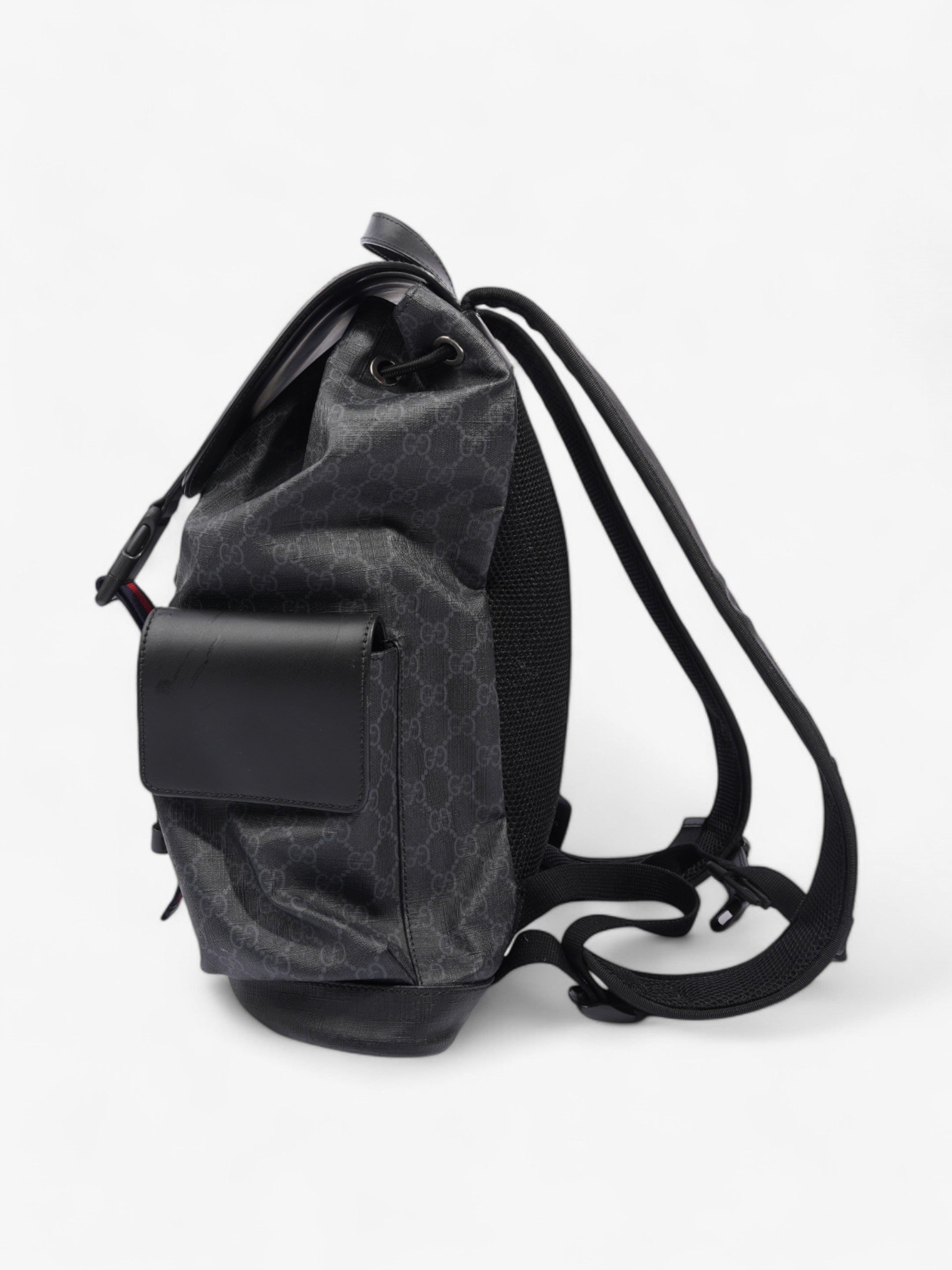 Gucci Gucci Leather Backpack GG Supreme / Black / Red Canvas