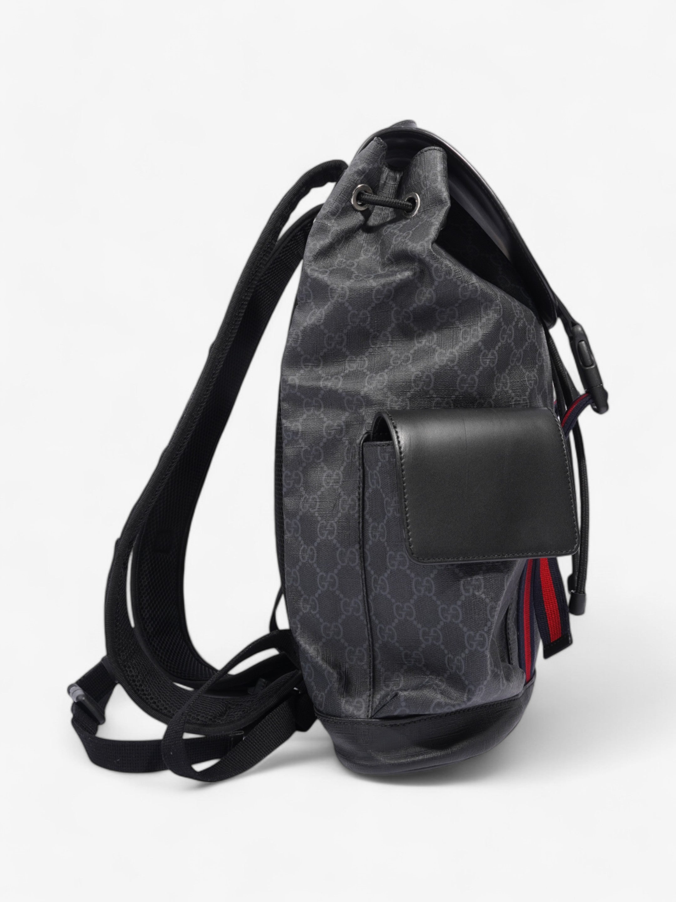 Gucci Gucci Leather Backpack GG Supreme / Black / Red Canvas