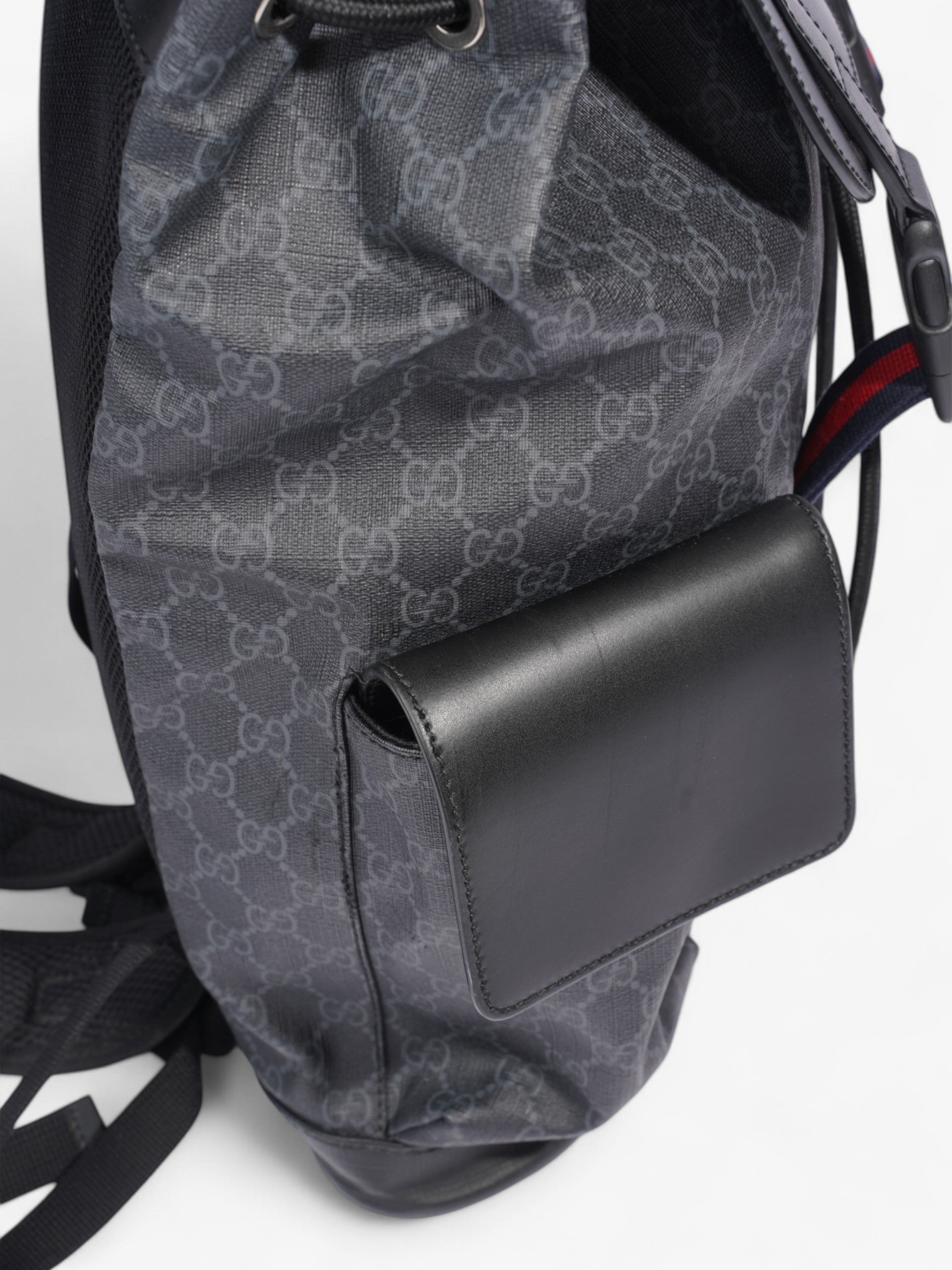 Gucci Gucci Leather Backpack GG Supreme / Black / Red Canvas