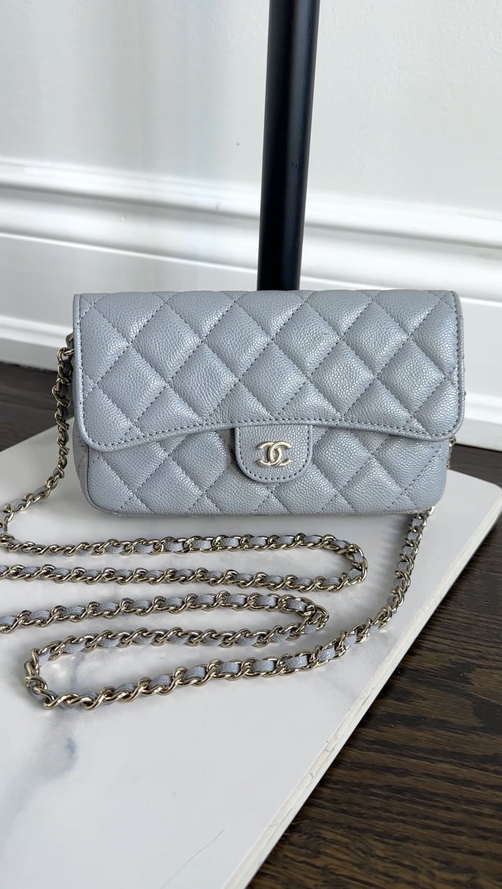 Chanel Blue Grey Caviar Leather Timeless Classic Phone Case Bag