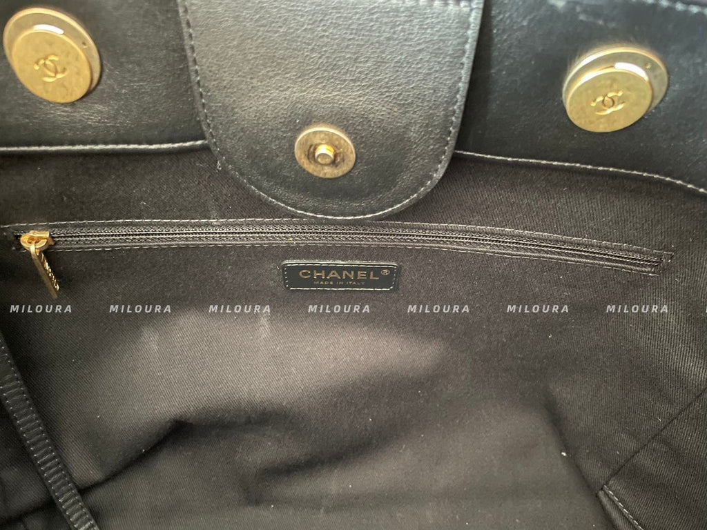 Chanel Black Large Deauville Tote Bag in Calfskin Leather Limited Edition