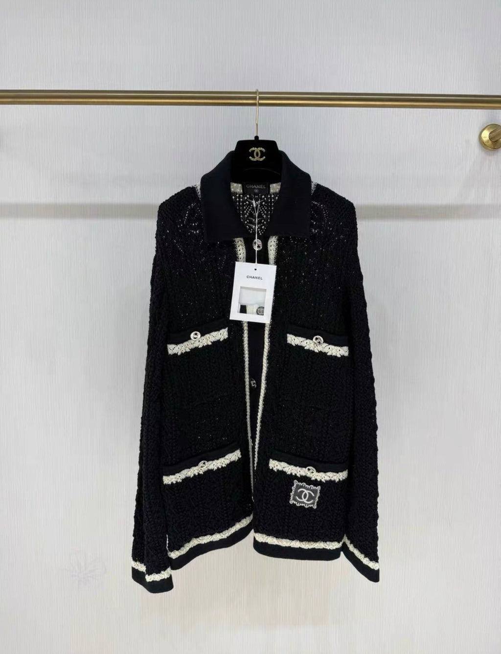 Chanel 24P black and white knitted igan size 34