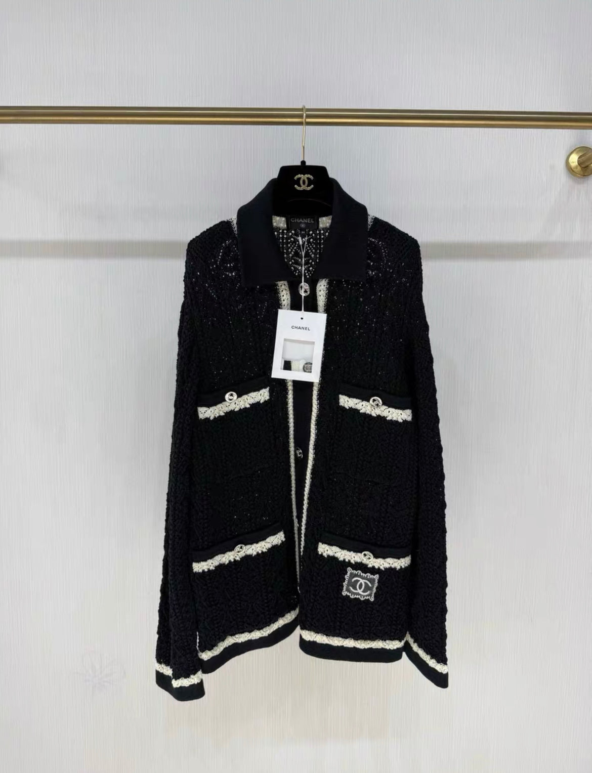 Chanel 24P black and white knitted igan size 34