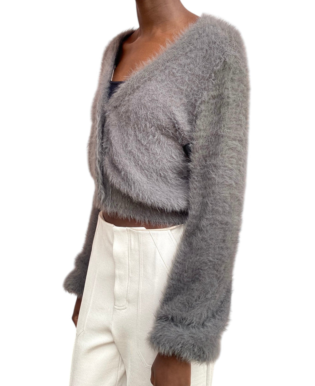 Alberta Ferretti Grey Fuzzy Cropped igan - US 6