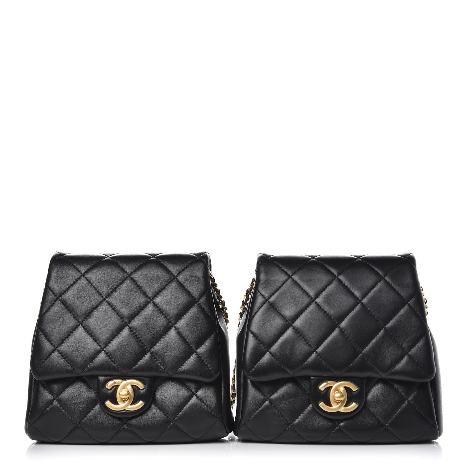 Chanel Lambskin Quilted Side Packs Black Small Double Bag with Pearls Chain with CC Logo