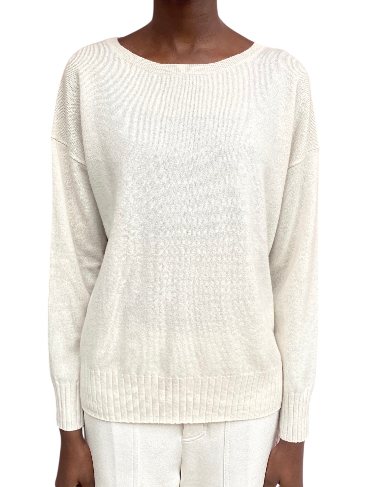 Nilli Lotan Ivory Fine Knit Cashmere Crewneck Sweater - S