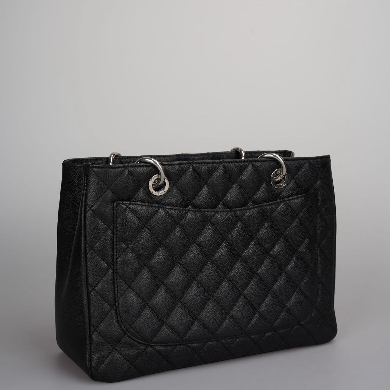 Chanel Black Grand Shopping Tote Black GST Bag in Caviar in Silver 2012