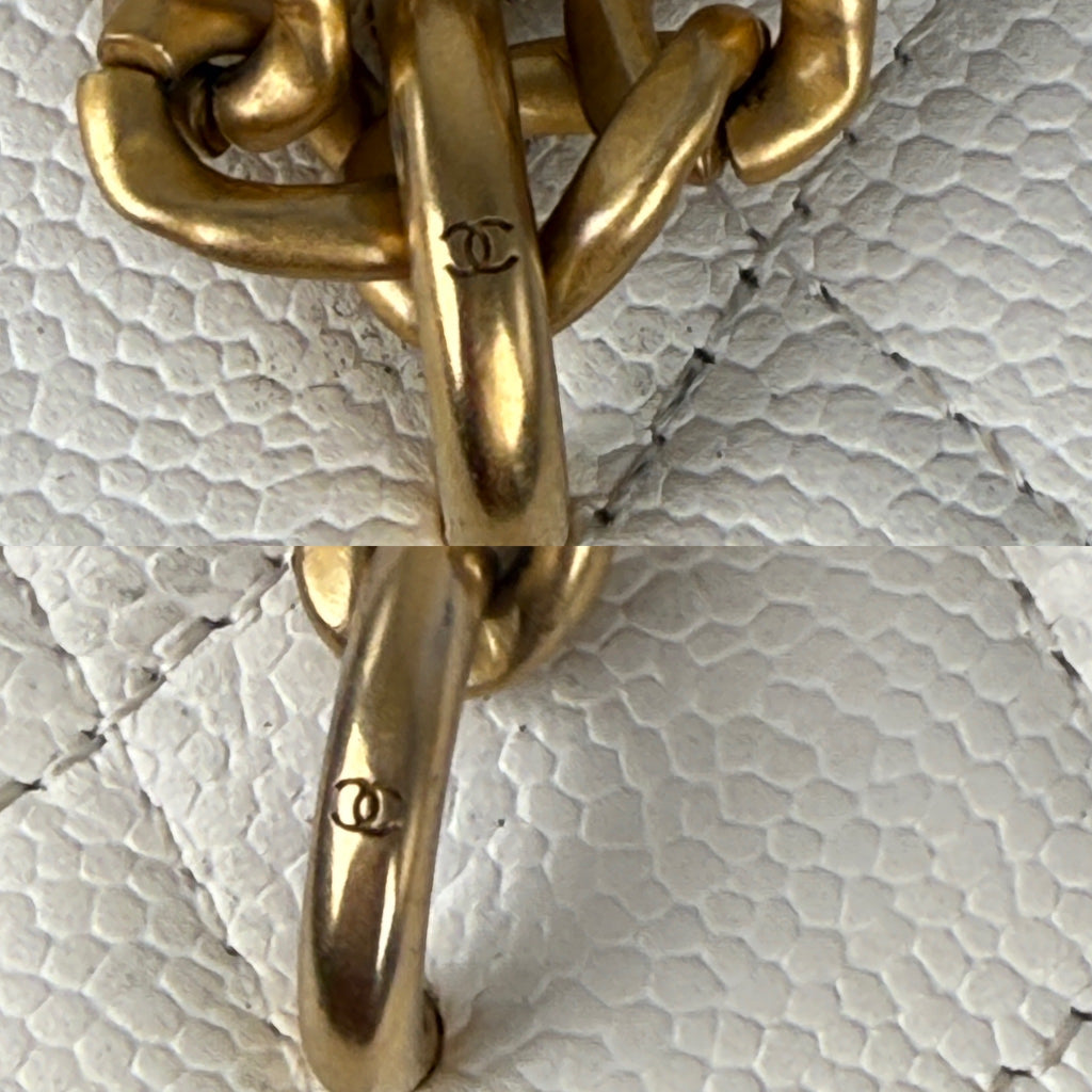 CHANEL White Sweetheart Caviar Vanity Case CC Chain Crossbody Bag