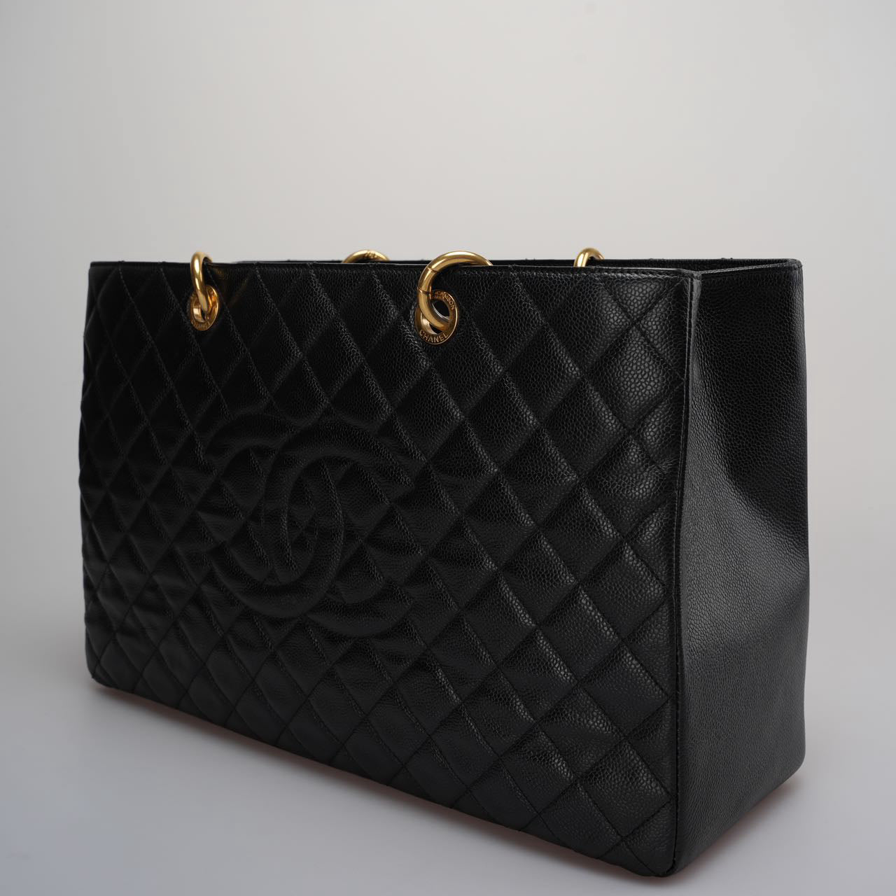 Chanel Large Black Grand Shopping XL GST Tote Bag In Caviar Leather With Gold Hardwares