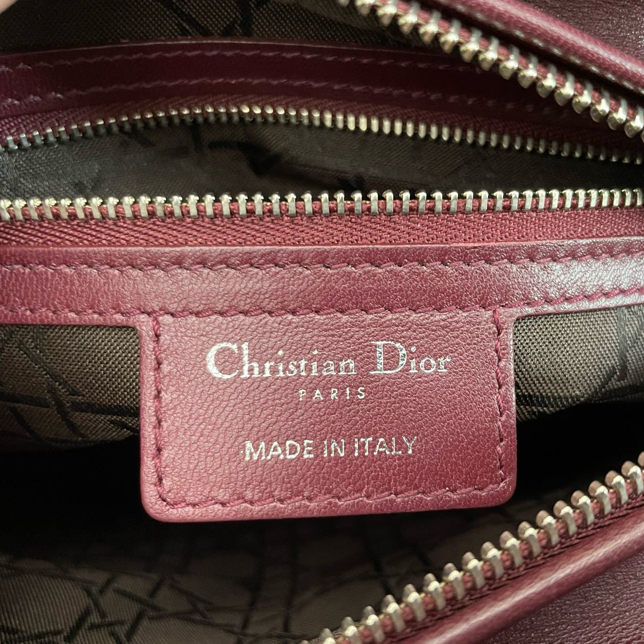 Christian Dior Burgundy Lady Dior Bag in Cannage Lambskin Leather with Silver Hardware Medium LP