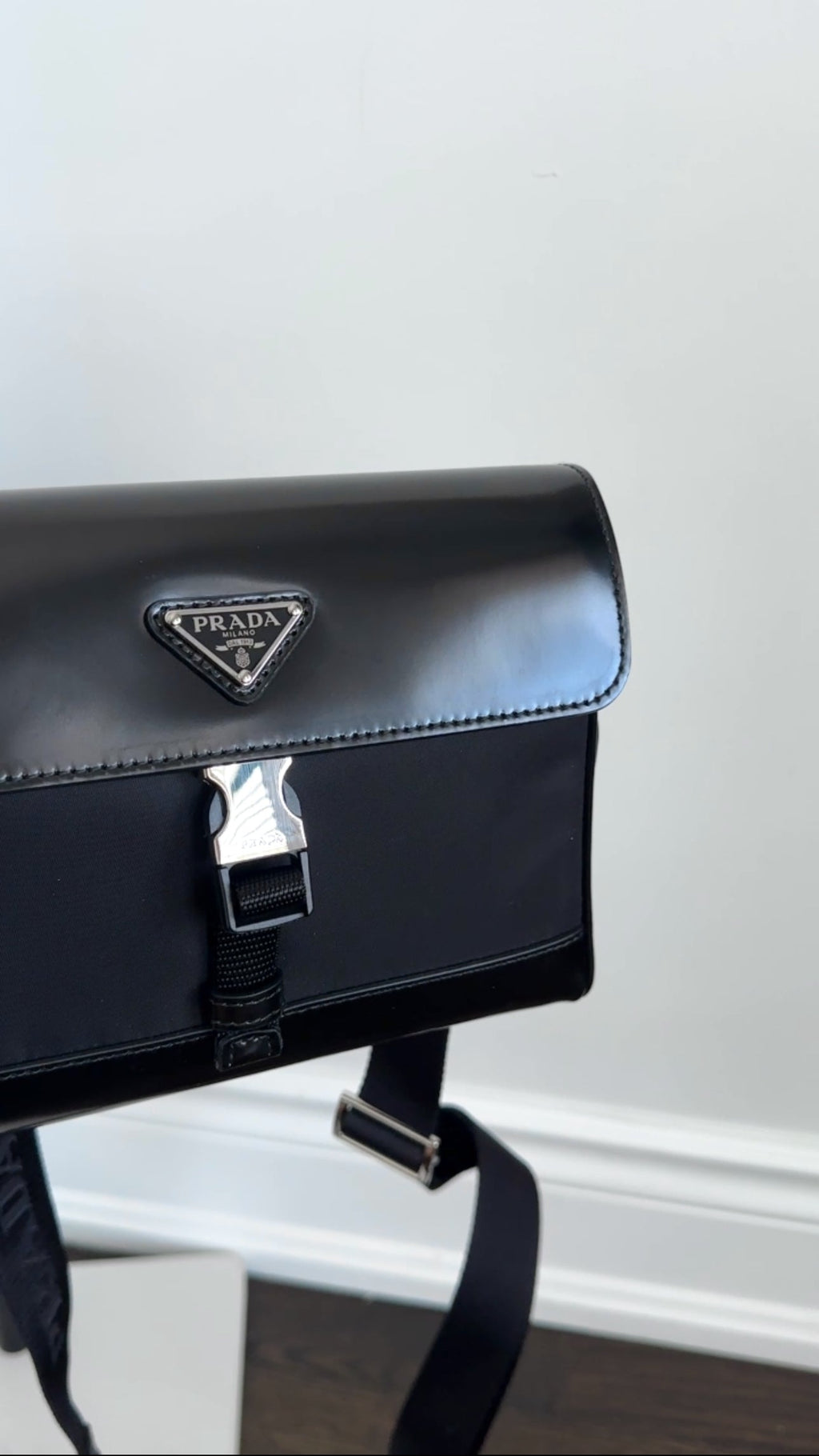 Prada 2023 Black Nylon and Leather Small Crossbody Bag