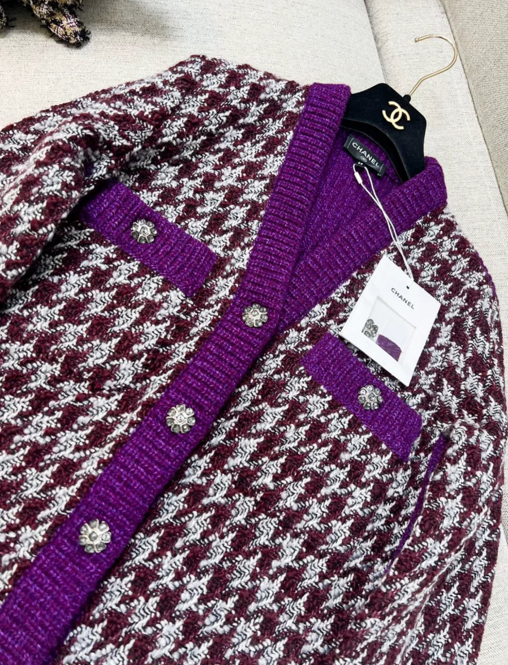 Chanel 23k purple houndstooth wool coat