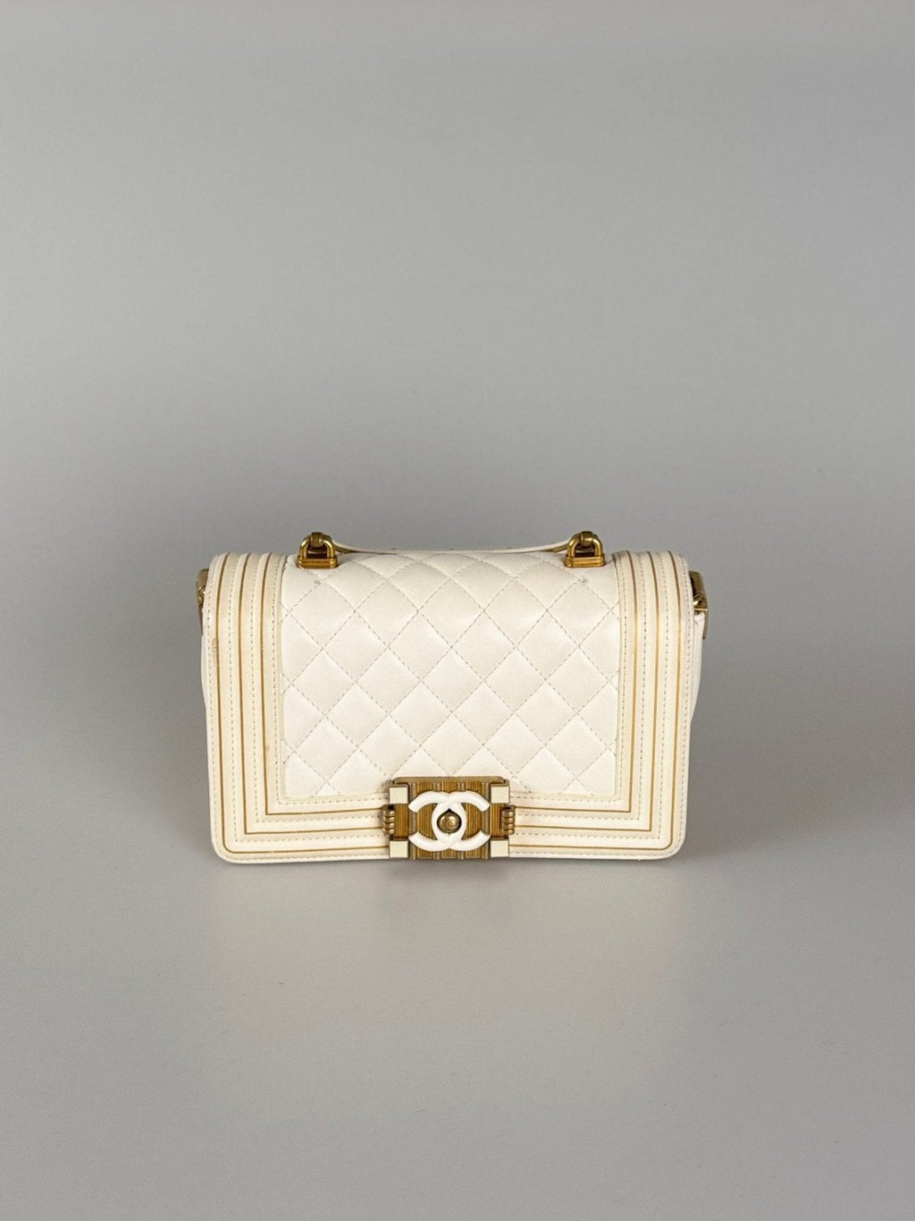 Chanel White Lambskin Boy Bag with Gold Hardware