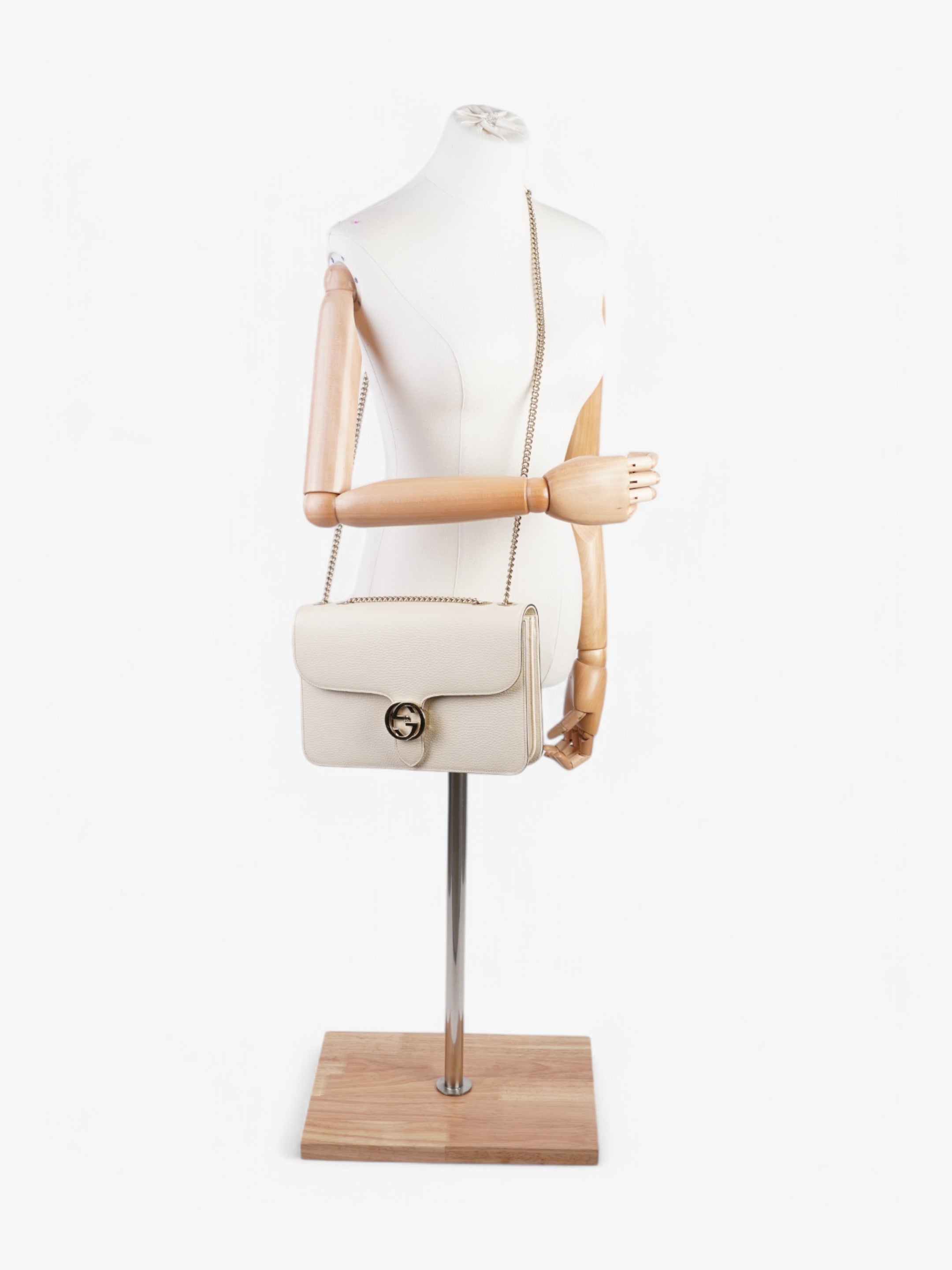 Gucci Dollar Interlocking G Ivory Calfskin Leather Medium