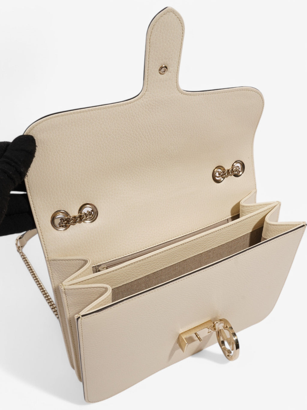 Gucci Dollar Interlocking G Ivory Calfskin Leather Medium