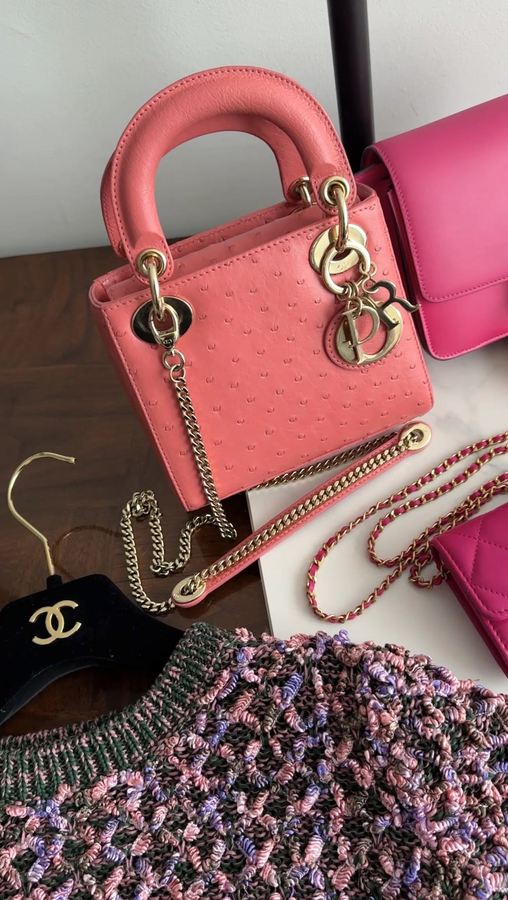 Christian Dior Lady Dior Pink Ostrich Mini Bag