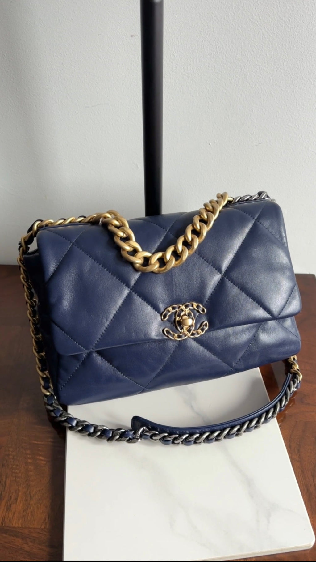 Chanel 19 Large Dark Purple Quilted Leather Flap Bag