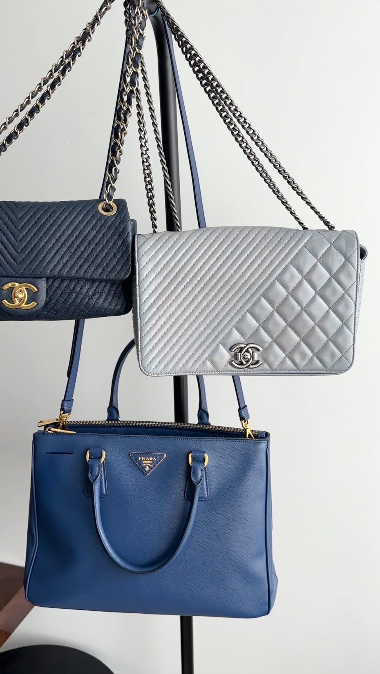 Prada Dark Blue Saffiano Leather Galleria Medium Double Zip Bag