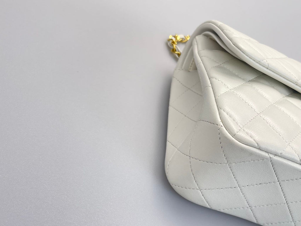 Chanel  Vinateg White Classic Flap Bag  with Gold Hardware