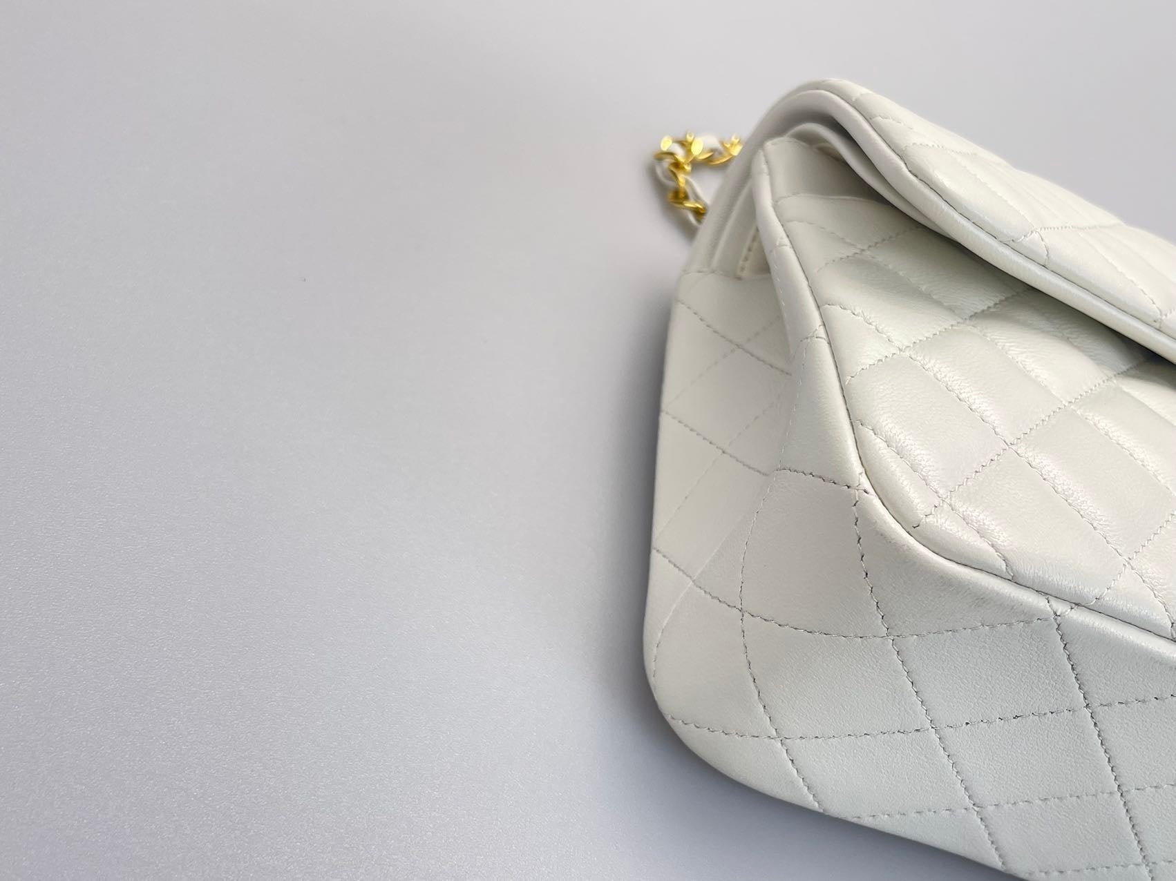 Chanel  Vinateg White Classic Flap Bag  with Gold Hardware