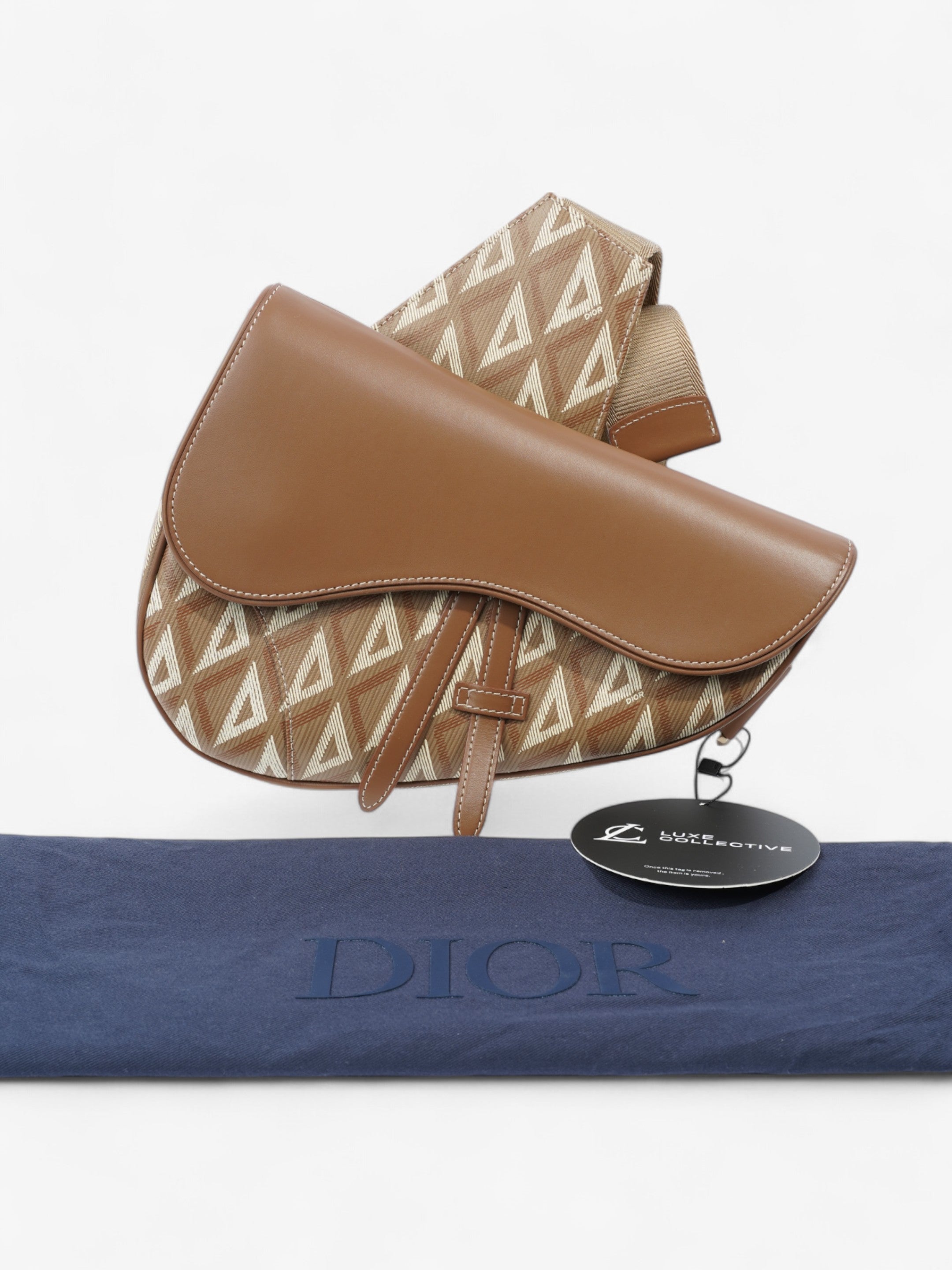 Christian Dior Saddle Bag CD Diamond Coffee Coated Canvas