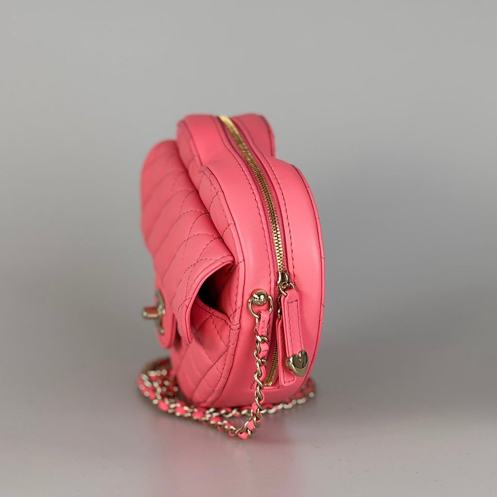 Chanel Pink Heart Bag in Lambskin Leather with Gold Hardware Large Size