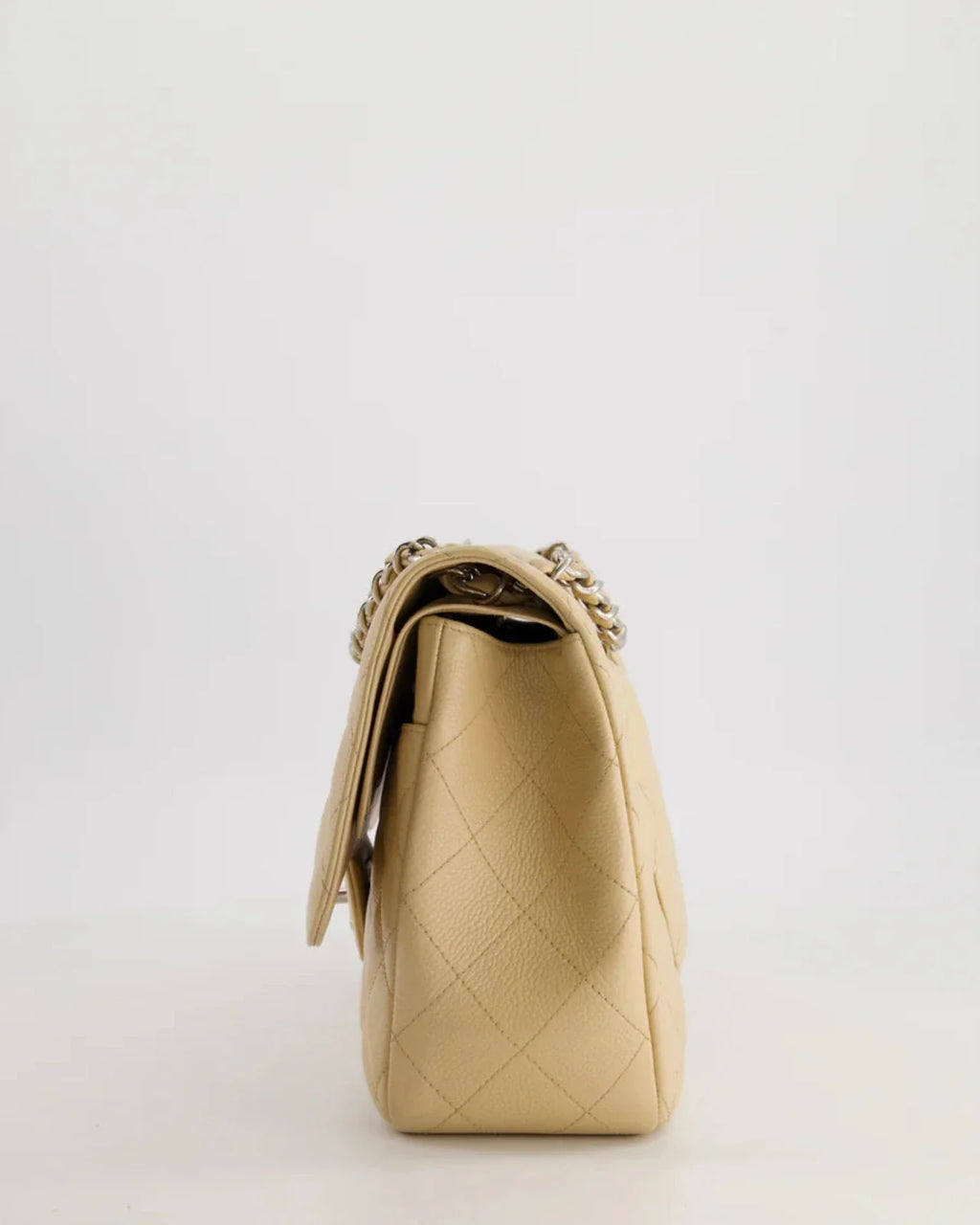 Chanel timeless Flap Bag Beige Jumbo Size Caviar Leather with Silver Hardware