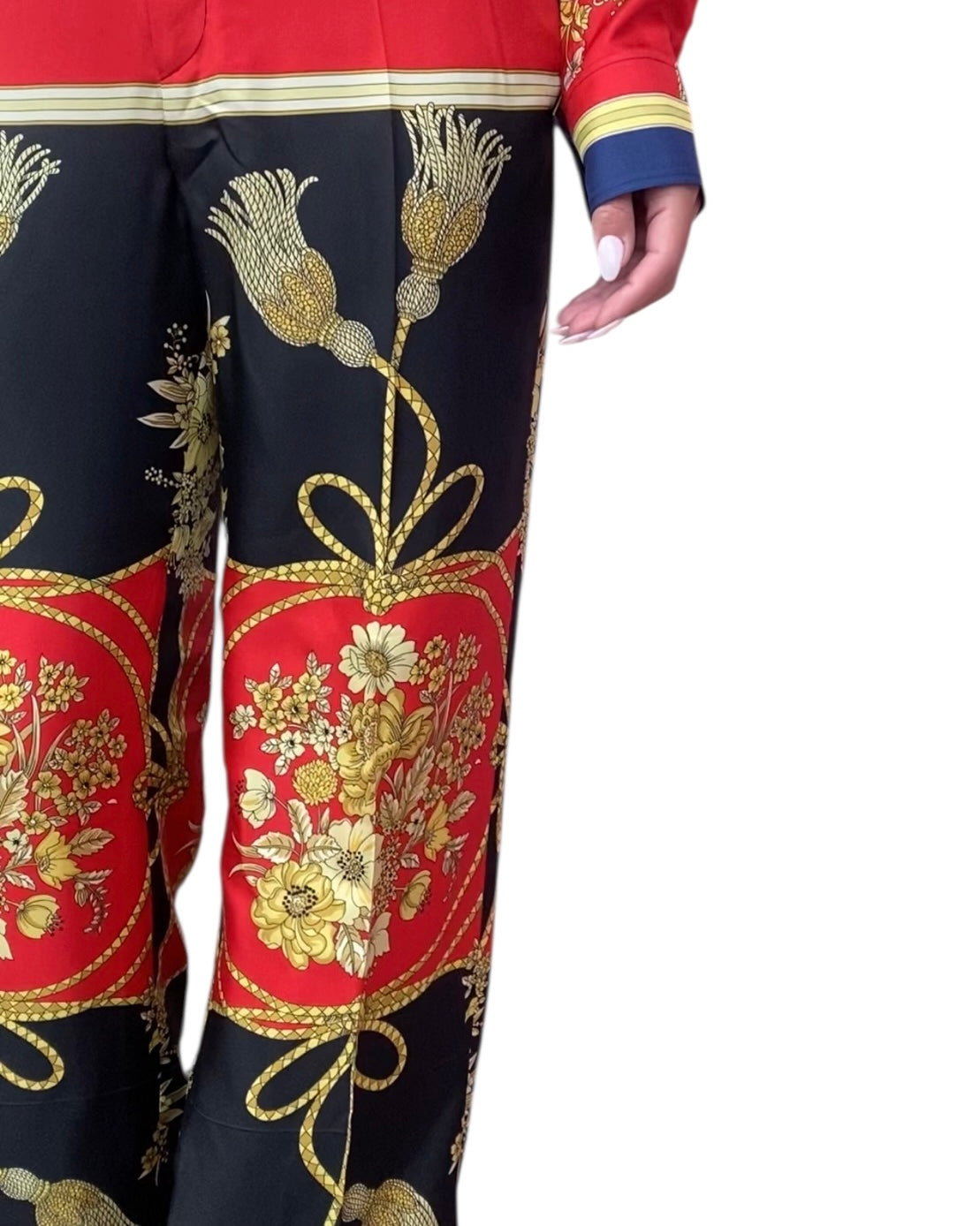 Gucci Red Silk Floral Tassel Print Wide Leg Trousers - 40 / US 4