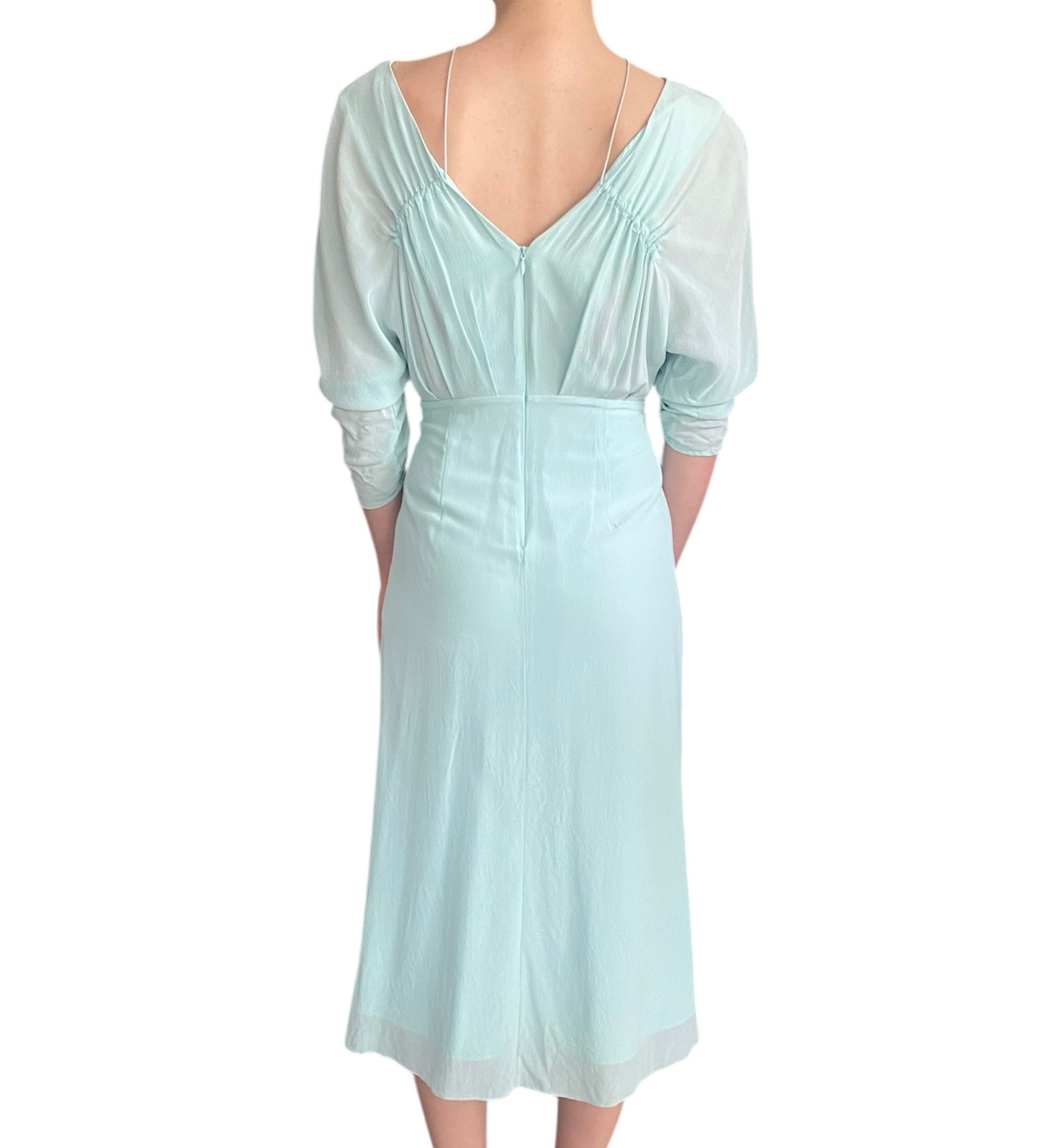Victoria Beckham Blue Draped-Sleeve Drawstring Dress - 36