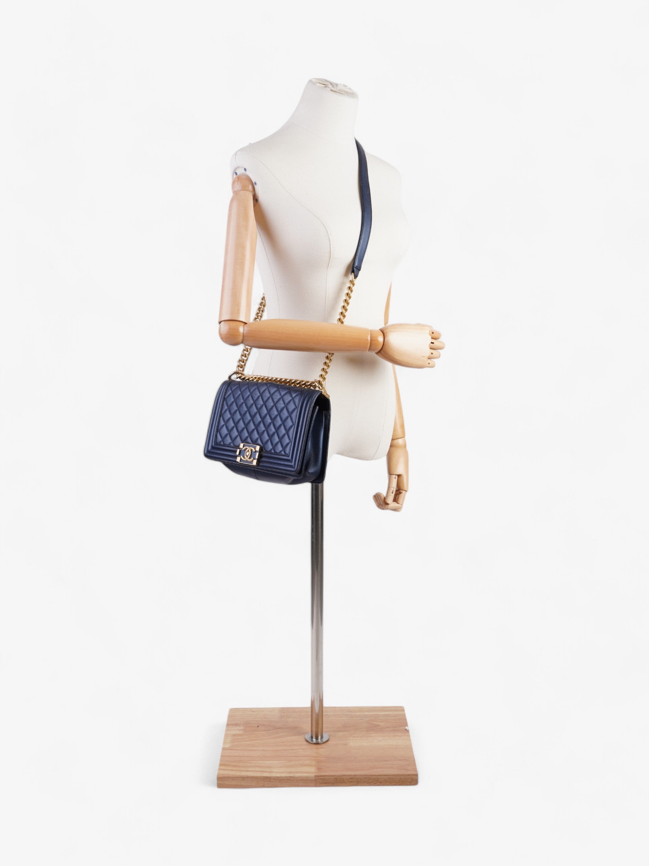 Chanel Boy Bag Navy Blue Lambskin Leather Medium