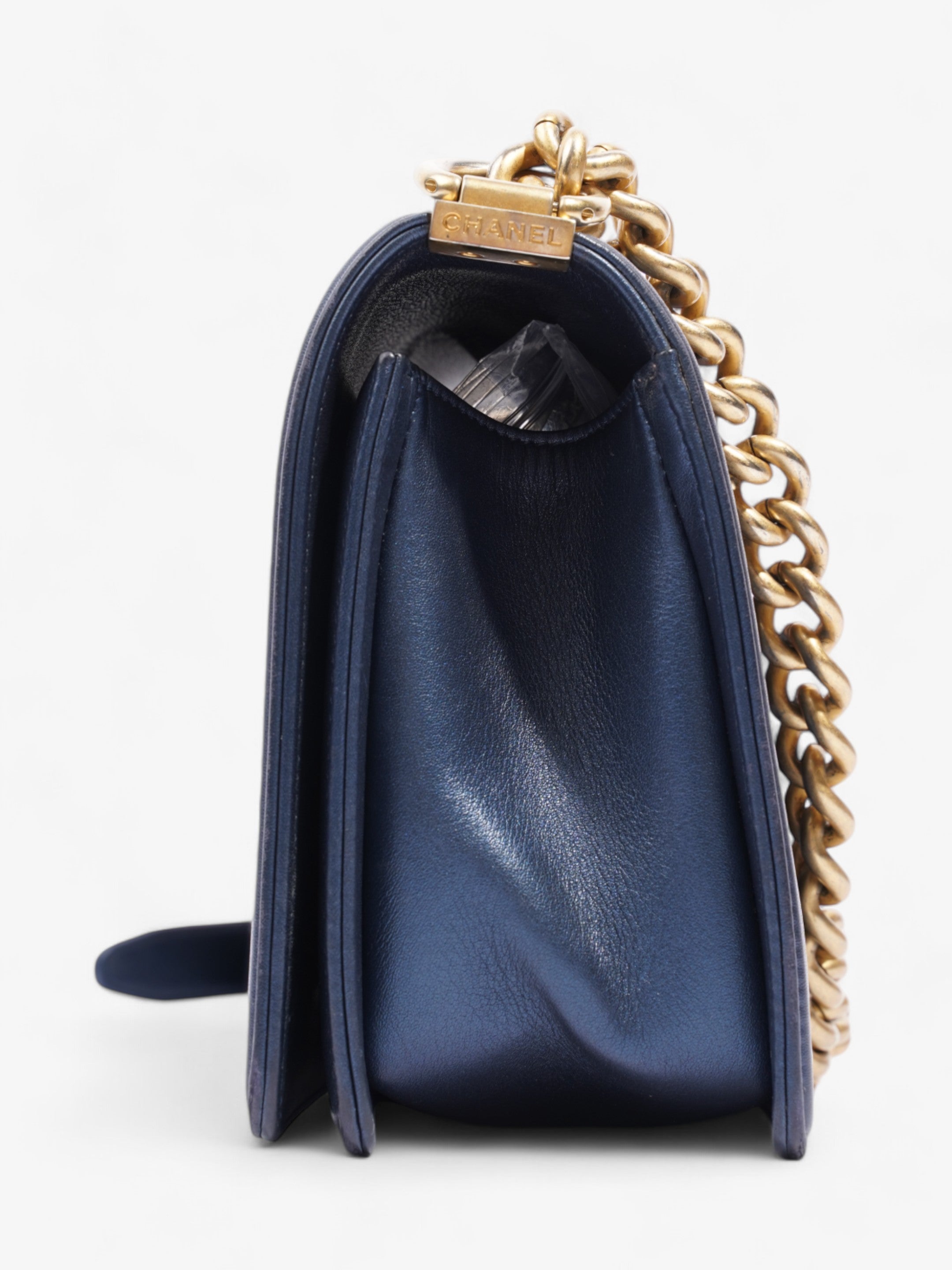 Chanel Boy Bag Navy Blue Lambskin Leather Medium
