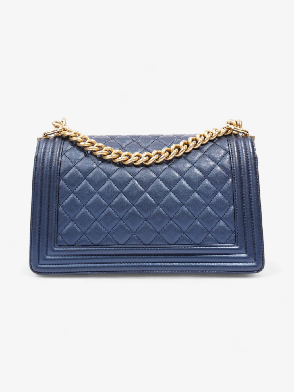 Chanel Boy Bag Navy Blue Lambskin Leather Medium
