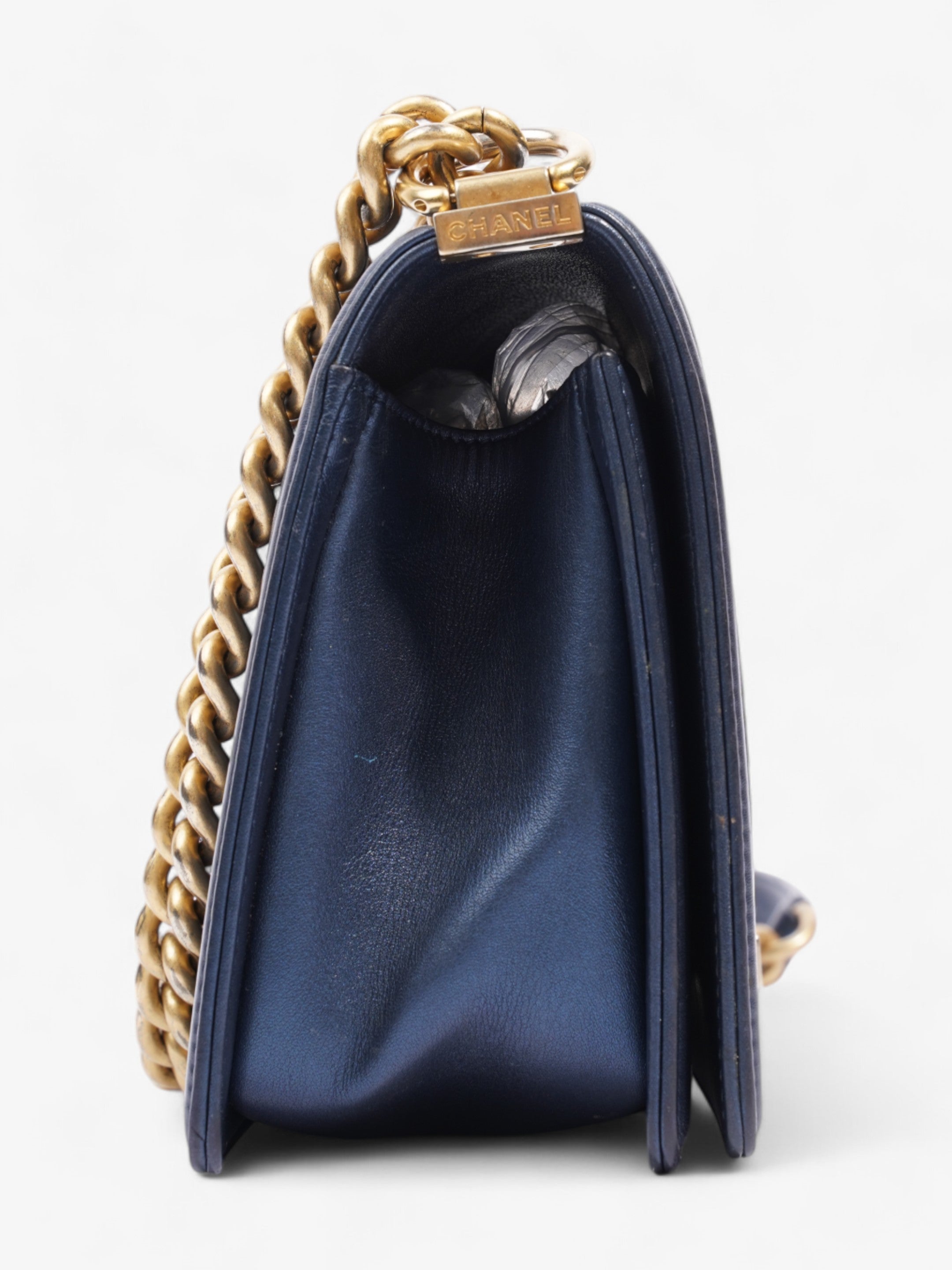 Chanel Boy Bag Navy Blue Lambskin Leather Medium