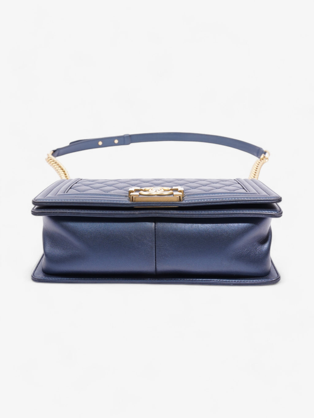 Chanel Boy Bag Navy Blue Lambskin Leather Medium