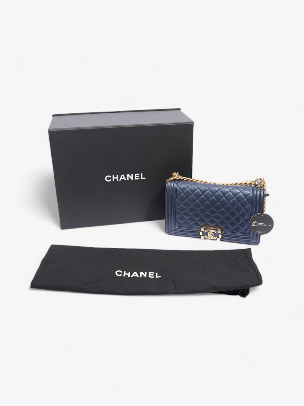 Chanel Boy Bag Navy Blue Lambskin Leather Medium