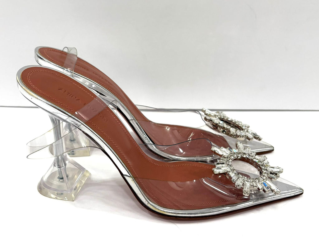 AMINA MUADDI BEGUM EMBELLISHED PVC SLINGBACK PUMPS