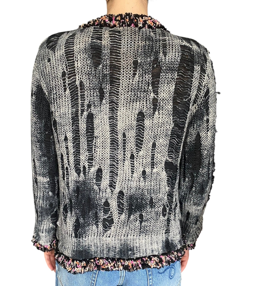 Avant Toi Grey Distressed Tweed igan - L