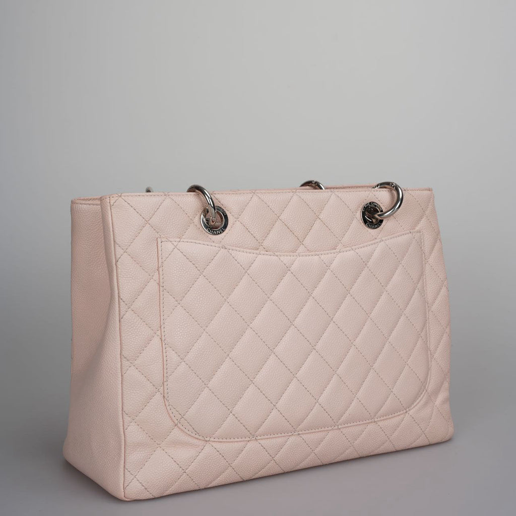 Chanel cherry blossom pink Grand Shopping Tote GST Bag in Caviar Leather with Silver Hardware